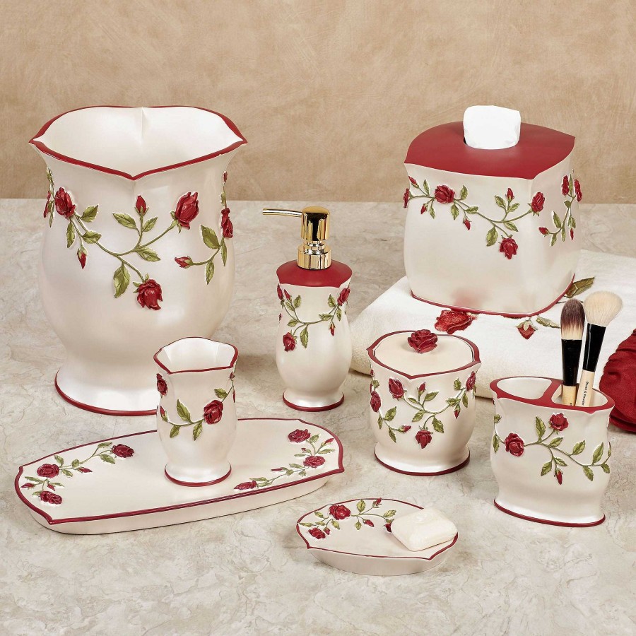 Bath Touch of Class | Vining Rose Red Floral Bath Accessories