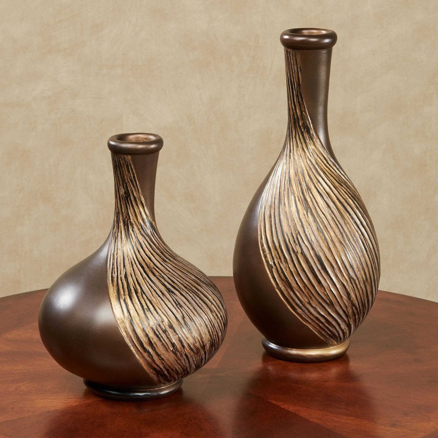 Home Accents Touch of Class | Bronze And Gold Swirl Modern Table Vase Set