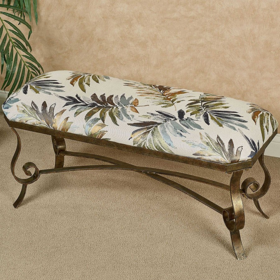 Furniture Touch of Class | Palm Breeze Tropical Leaf Upholstered Bench