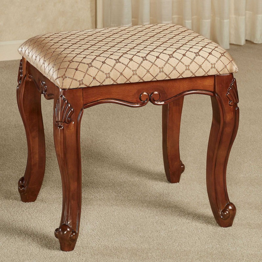 Bath Touch of Class | Julian Upholstered Wooden Vanity Stool