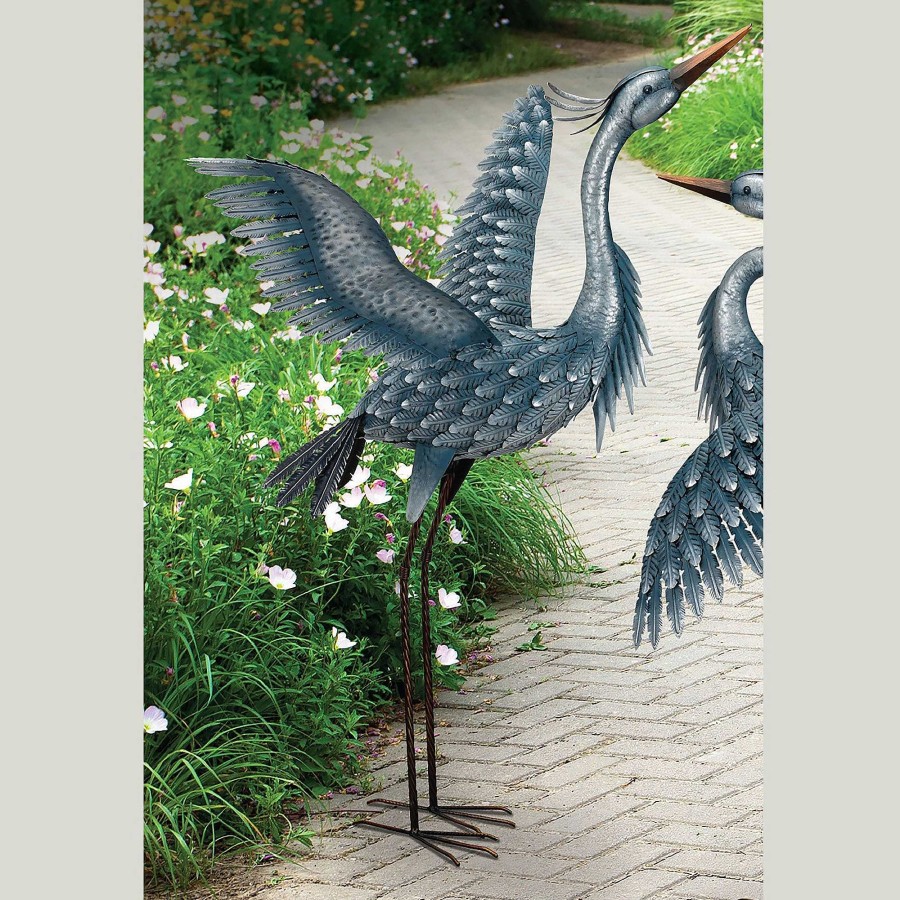 Home Accents Touch of Class | Grand Blue Heron Wings Up 47 Inch High Metal Outdoor Sculpture