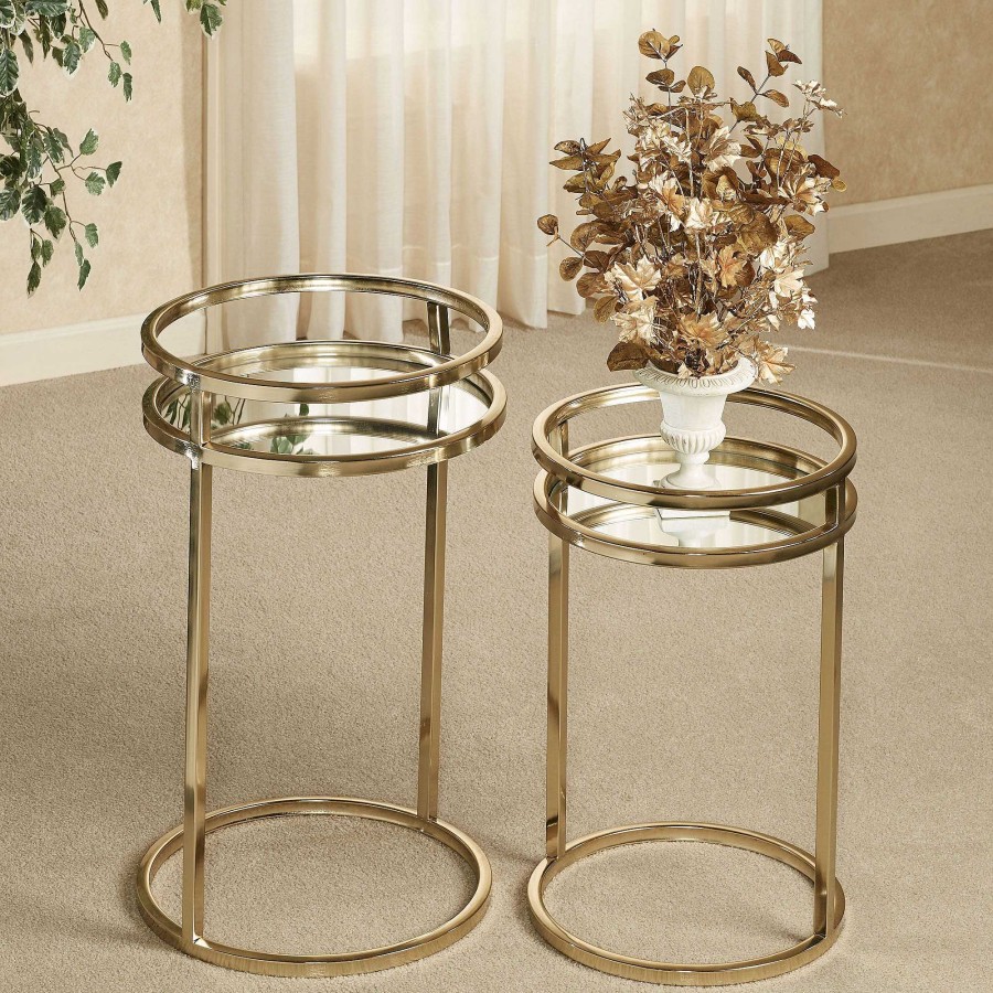 Furniture Touch of Class | Landon Gold Metal Mirrored Nesting Table Set