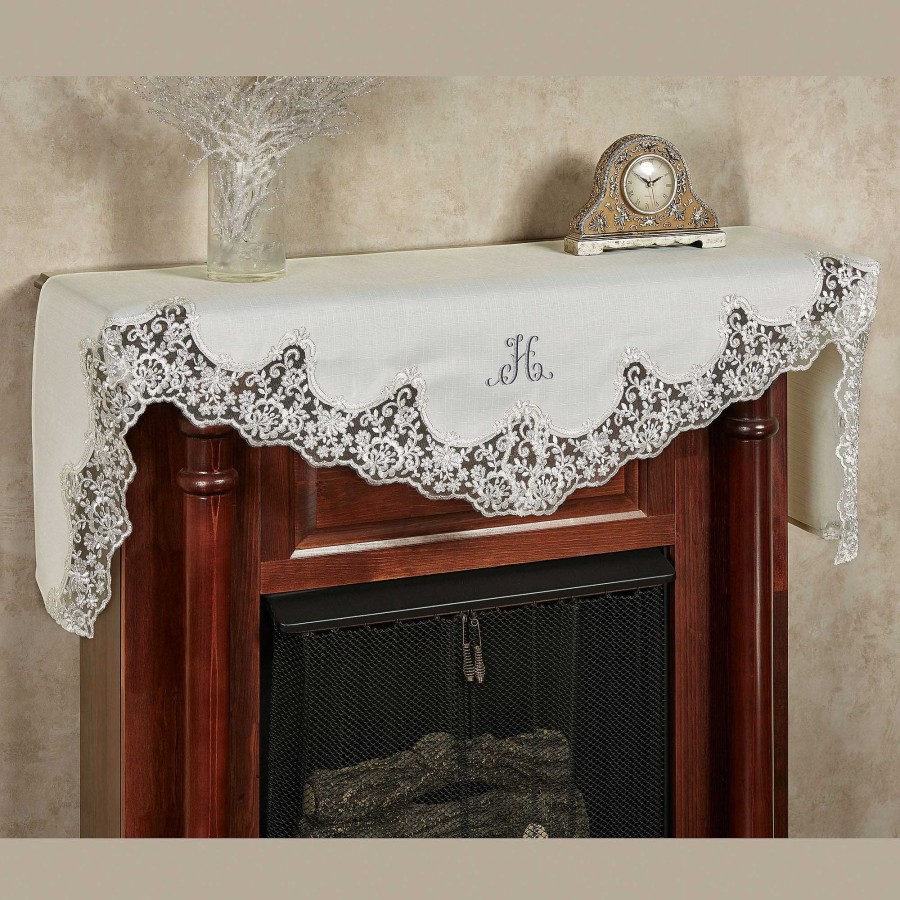 Home Accents Touch of Class | Evangelina Ivory And Silver Lace Trim Mantel Scarf