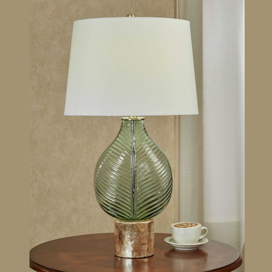 Home Accents Touch of Class | Tropical Leaf Sage Green Glass Table Lamp