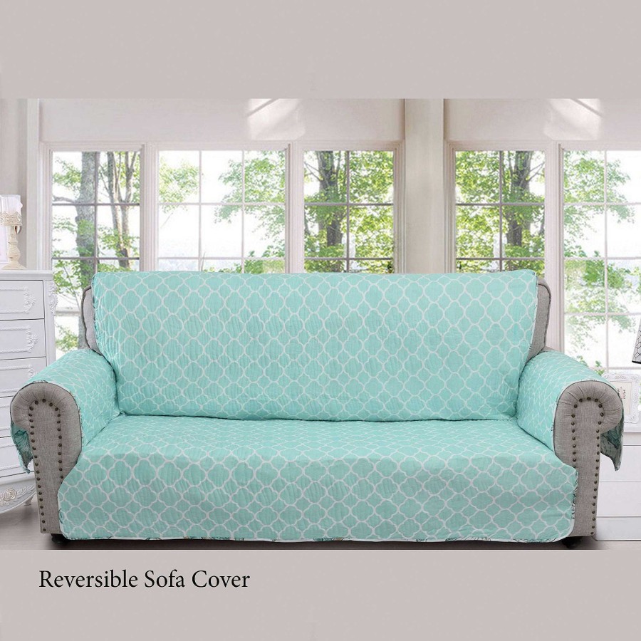 Furniture Touch of Class | Cruz Turquoise Seashell Reversible Coastal Quilted Furniture Covers