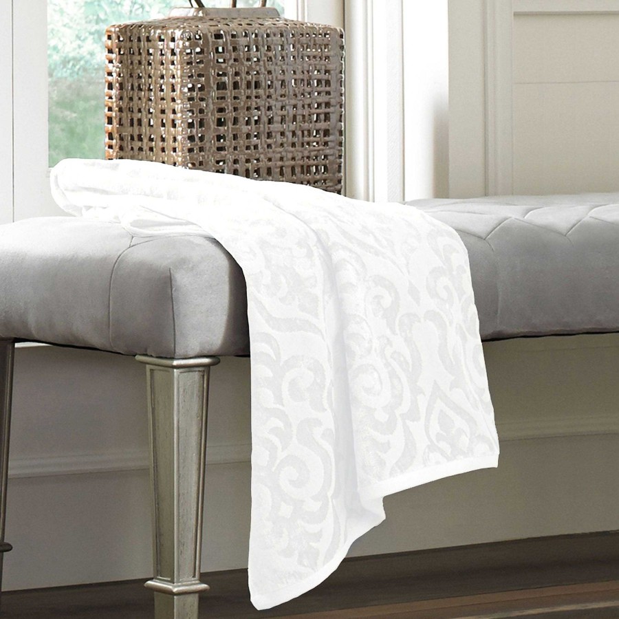 Bath Touch of Class | Sicily White Chenille Damask Bath Towel Set By J Queen New York