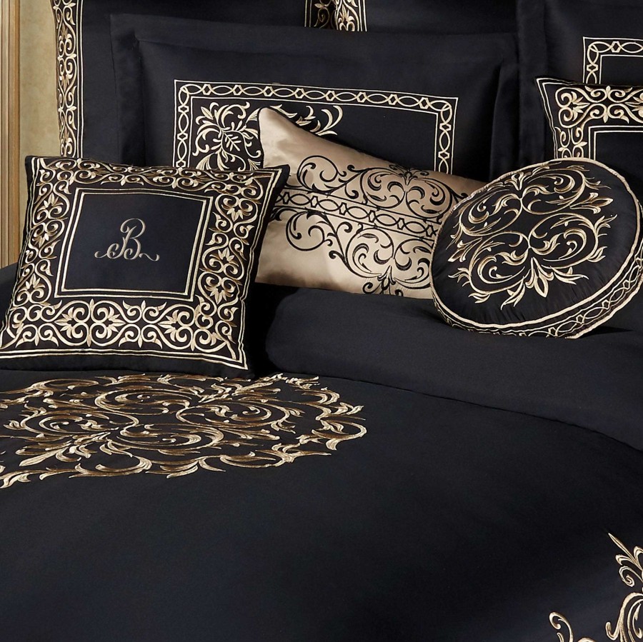 Bedding Touch of Class | Kensington Black And Gold Embroidered Decorative Pillows