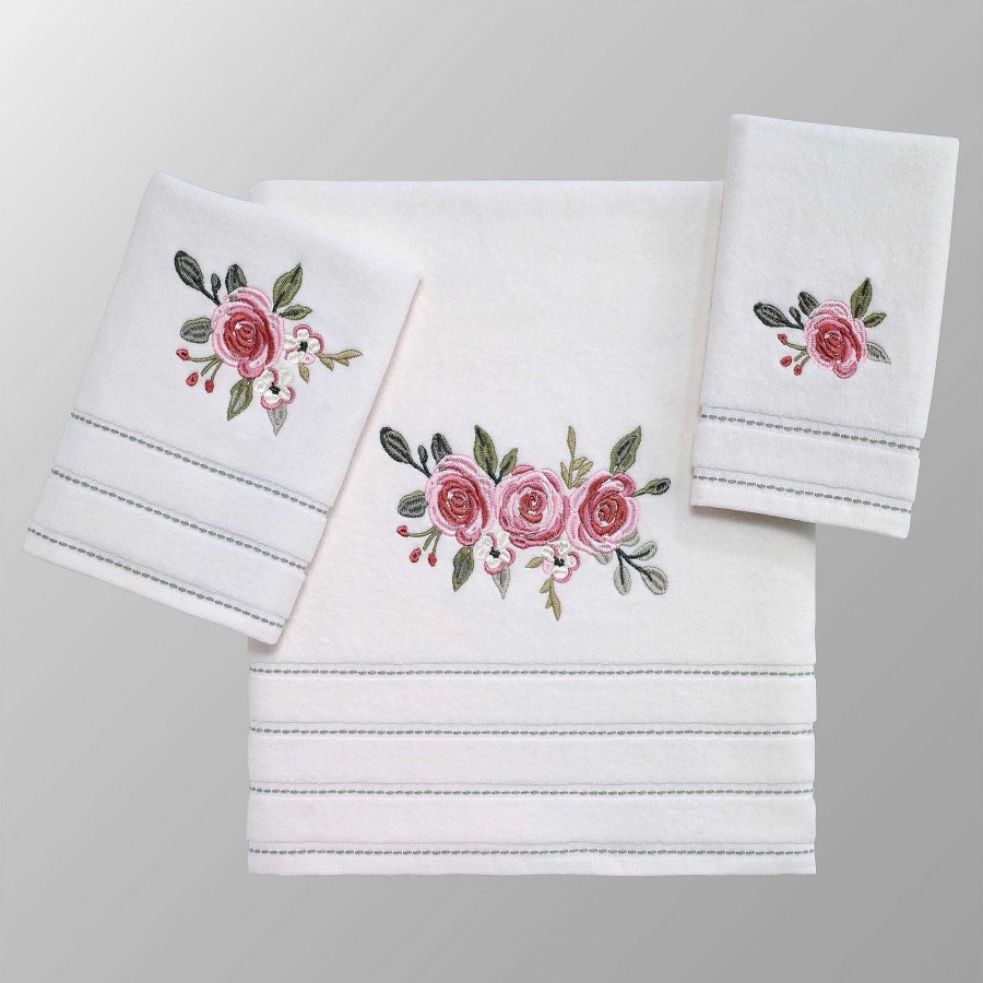 Bath Touch of Class | Spring Garden Embroidered Pink Floral Bath Towel Set