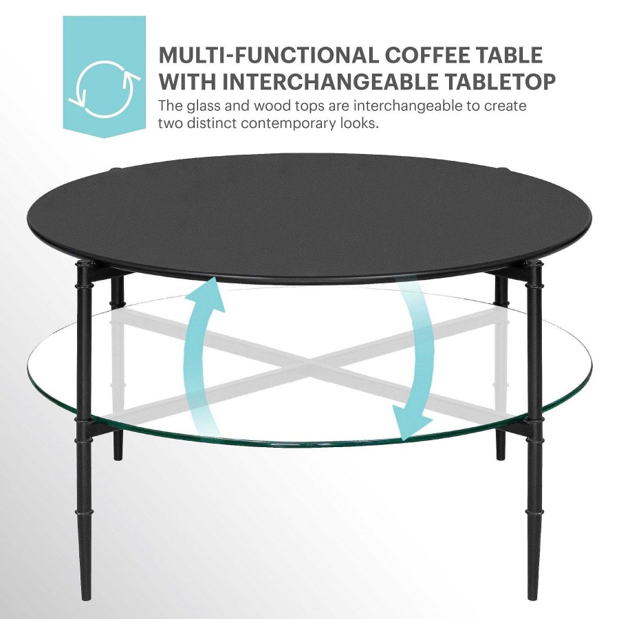 Furniture Touch of Class | Caroline Black Round Coffee Table With Interchangeable Top By Martha Stewart