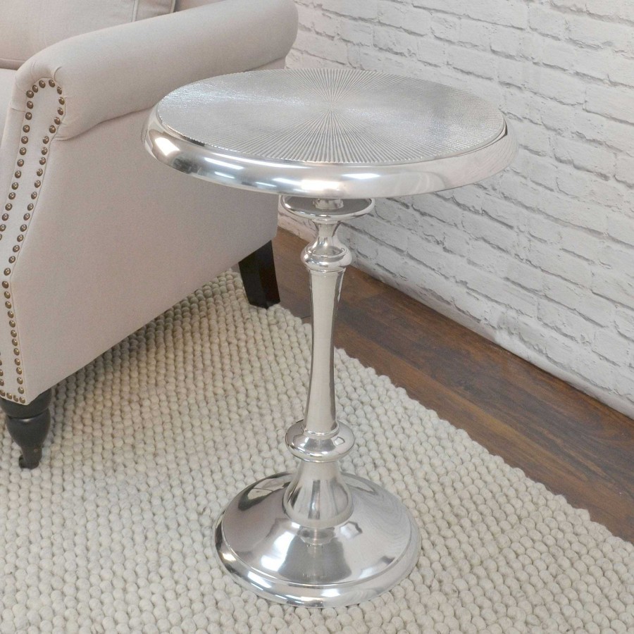 Furniture Touch of Class | Adley Polished Aluminum Round Side Table