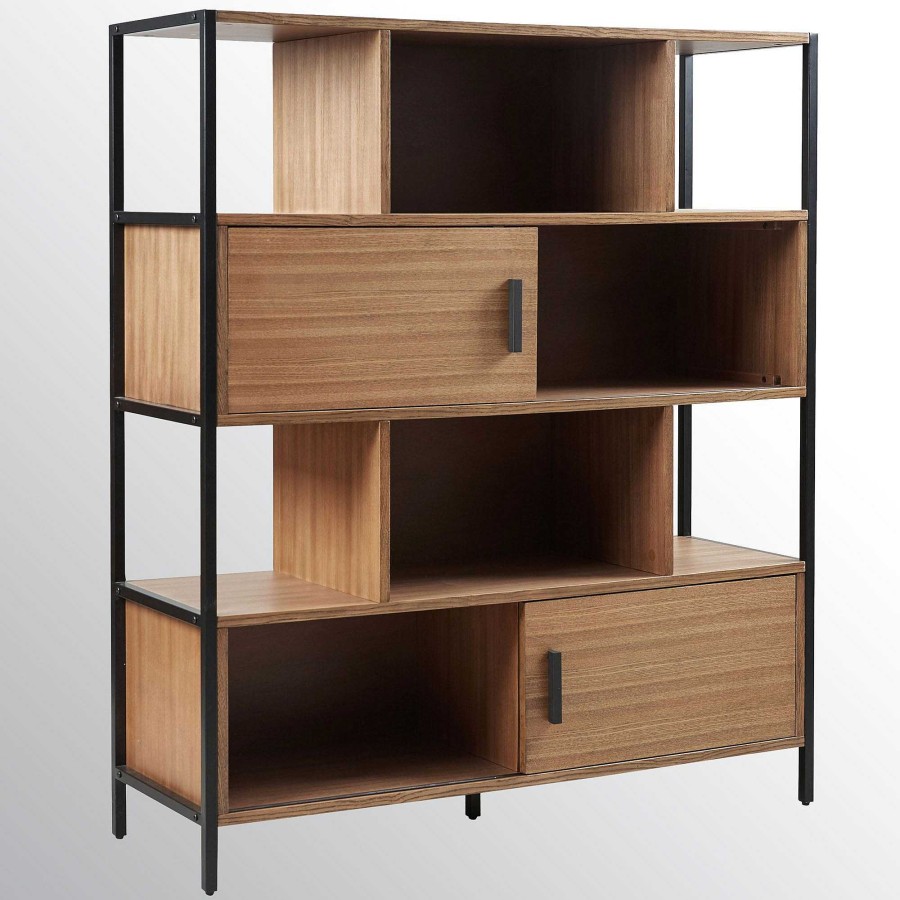 Furniture Touch of Class | Maxtrix Wooden And Metal Bookcase Cabinet With Open And Enclosed Storage