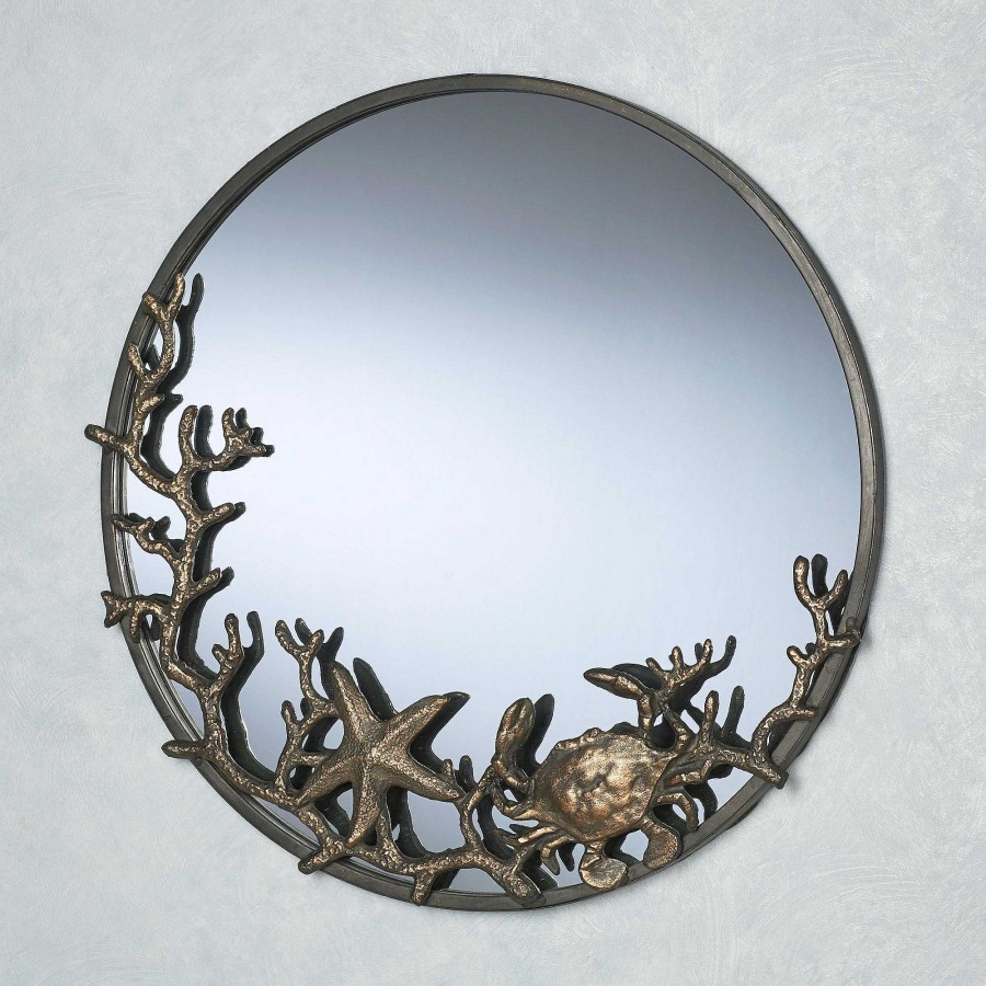 Bath Touch of Class | Starfish And Crab Round Coastal Wall Mirror