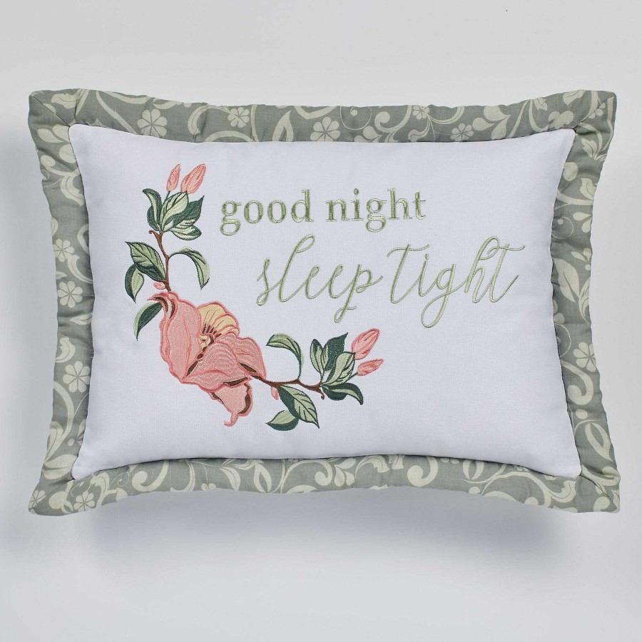 Bedding Touch of Class | Catalina Good Night Sleep Tight Embroidered Floral Decorative Pillow