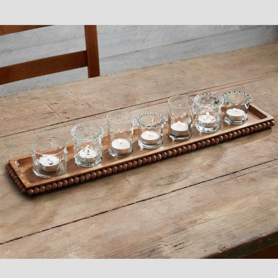 Home Accents Touch of Class | Beaded Brown Mango Wood Tealight Candleholder Tray Set