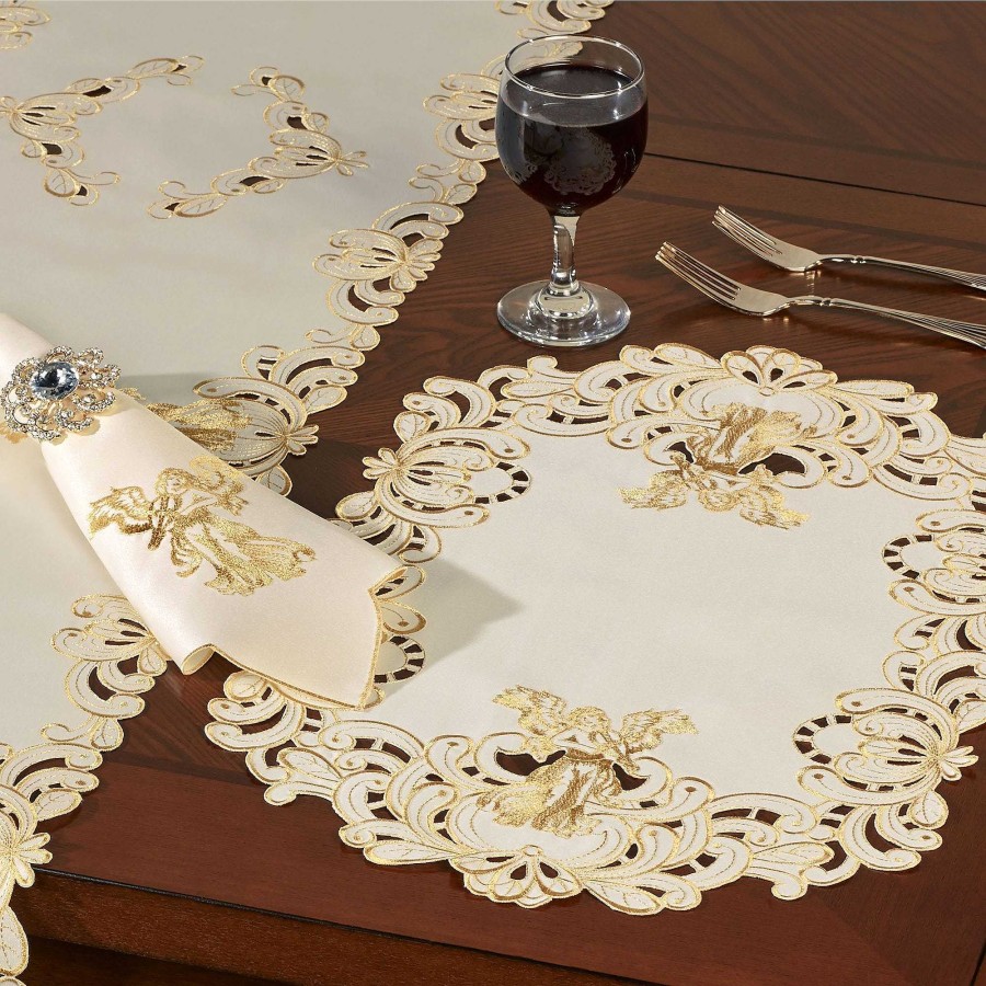 Kitchen Touch of Class | Angelica Embroidered Angel Round Tablecloth And Table Linens