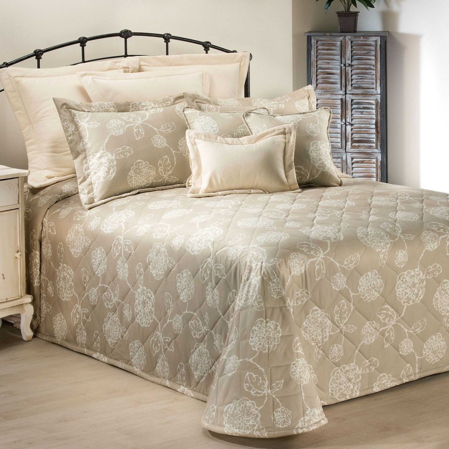 Bedding Touch of Class | Adele Neutral Floral Quilted Bedspread Bedding