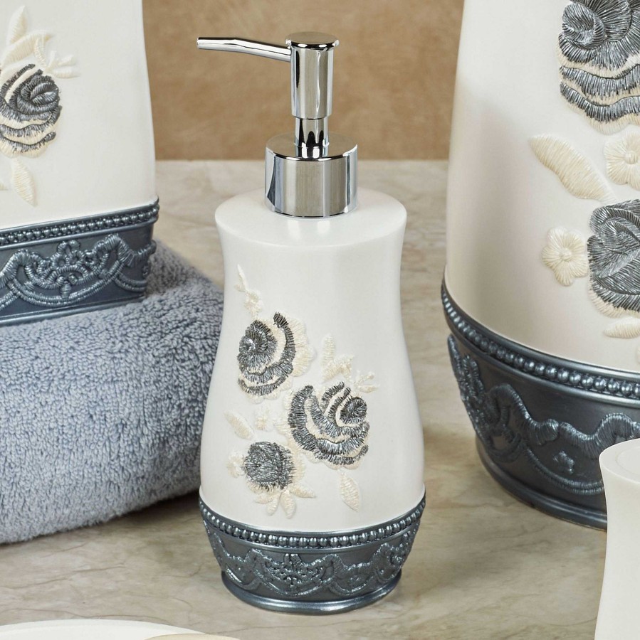 Bath Touch of Class | Blossom Rose Steel Blue Floral Bath Accessories