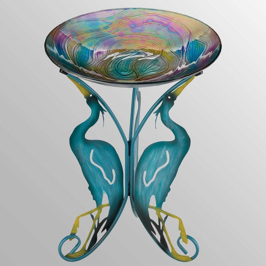 Home Accents Touch of Class | Heron Glass Birdbath Dish With Metal Stand