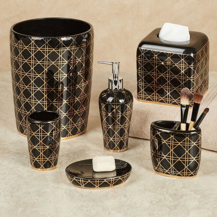 Bath Touch of Class | Beauty Black And Gold Geometric Bath Accessories