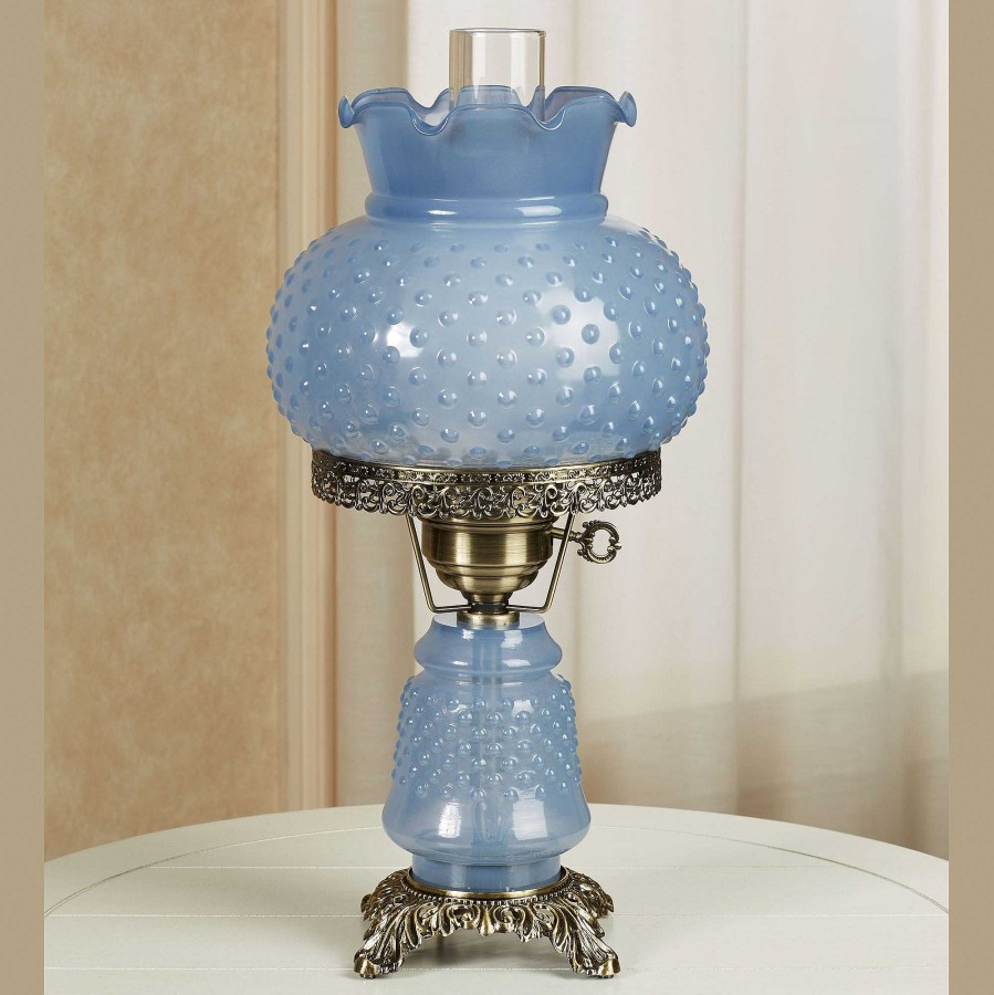 Home Accents Touch of Class | Mindy Blue Hobnail Glass Hurricane Table Lamp