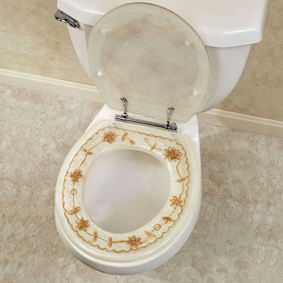 Bath Touch of Class | Gold Floral Vine Pearl White Decorative Toilet Seat From Trimmer