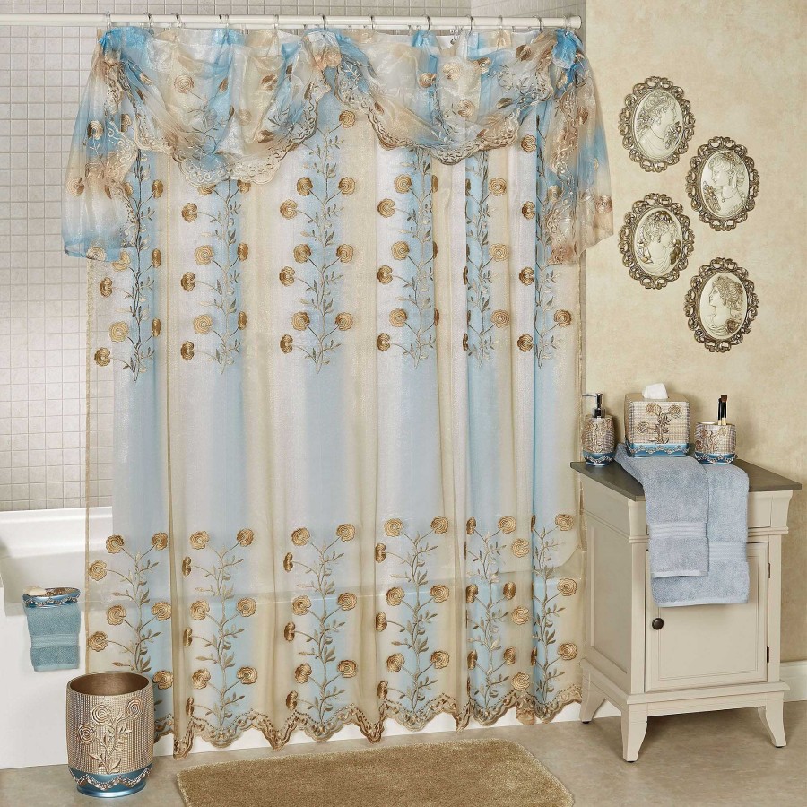 Bath Touch of Class | Ombre Rose Sheer Embroidered Floral Shower Curtain