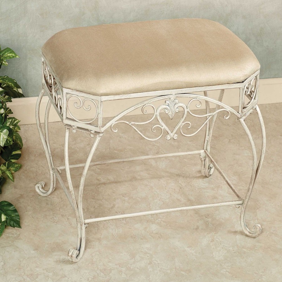 Bath Touch of Class | Aldabella Creamy Gold Upholstered Vanity Bench