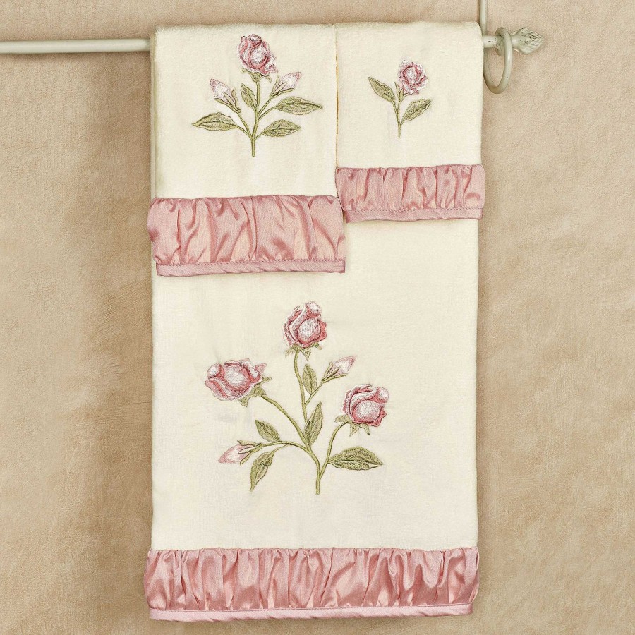 Bath Touch of Class | Blush Rose Embroidered Floral Bath Towel Set