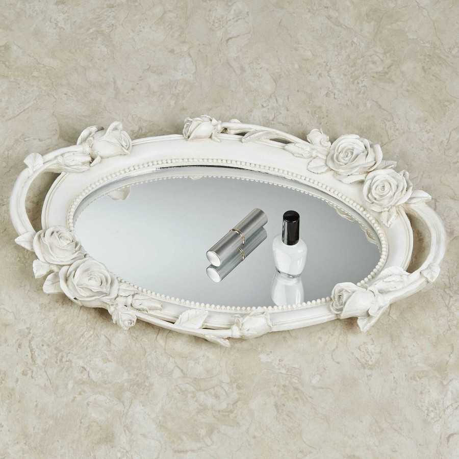 Bath Touch of Class | Antique White Rose Melody Floral Mirrored Vanity Tray