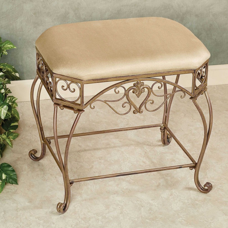 Bath Touch of Class | Aldabella Satin Gold Upholstered Vanity Bench