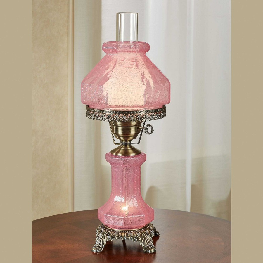 Home Accents Touch of Class | Isabel Pink Handblown Glass Vintage Style Hurricane Table Lamp