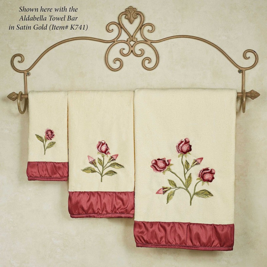 Bath Touch of Class | Claret Rose Cotton Velour Embroidered Floral Bath Towel Set