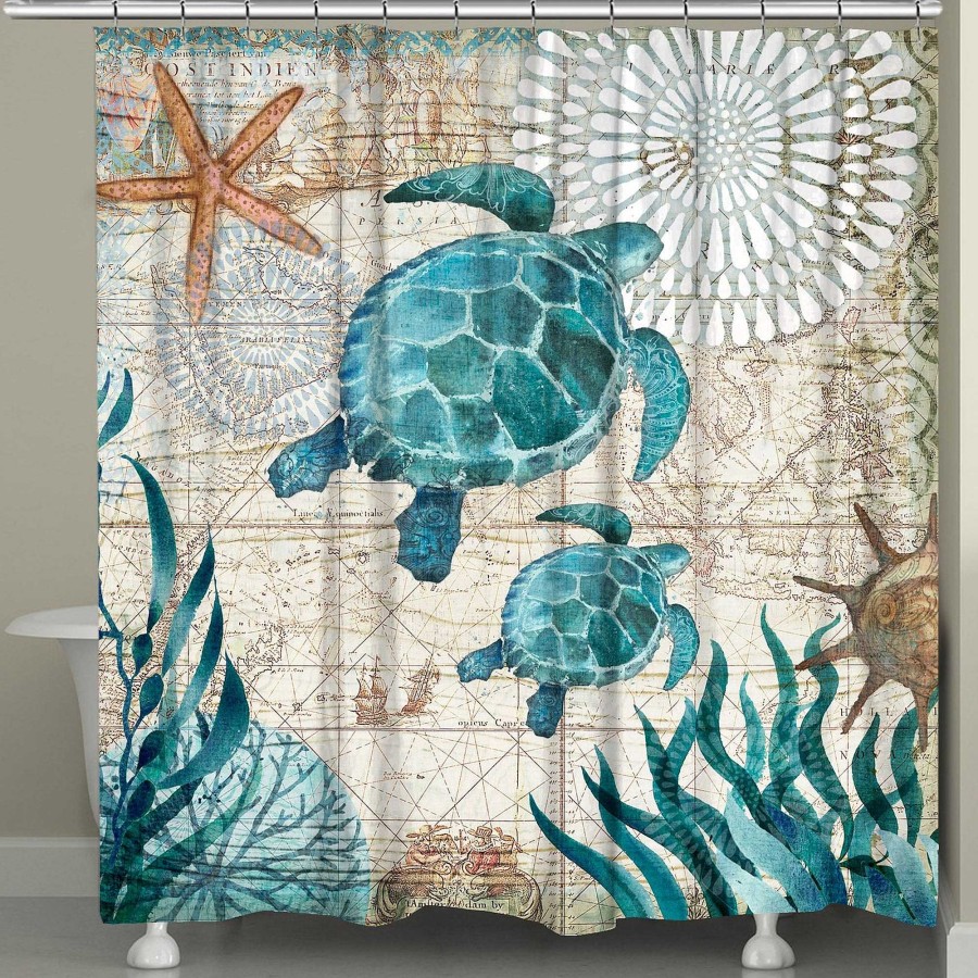 Bath Touch of Class | Bay Sea Turtles Coastal Shower Curtain From Laural Home