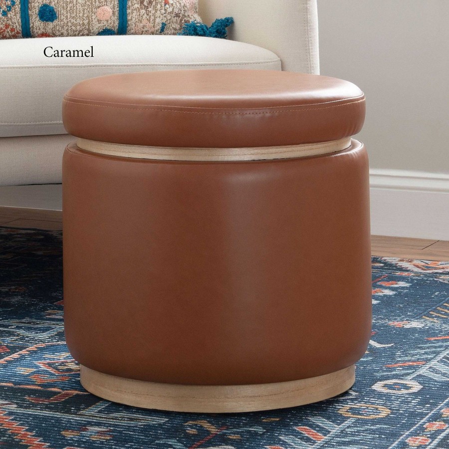 Furniture Touch of Class | Sheri Faux Leather Round Storage Ottoman