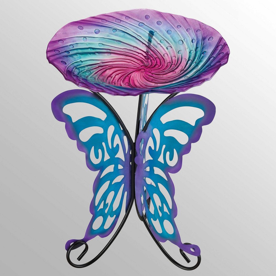 Home Accents Touch of Class | Butterfly Glass Birdbath Dish With Metal Stand