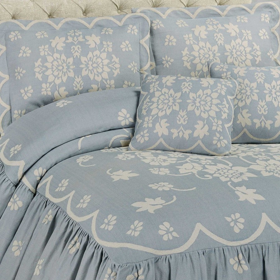 Bedding Touch of Class | Primrose Sterling Blue Floral Grande Gathered Flounce Bedspread Set Bedding