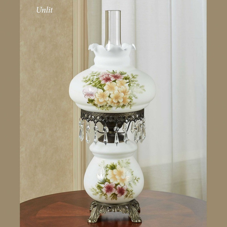 Home Accents Touch of Class | Abigail Floral Hurricane Style Glass Table Lamp With Faux Crystals