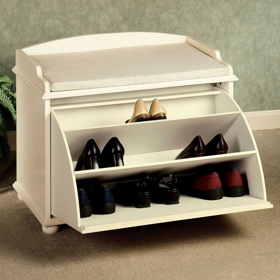 Furniture Touch of Class | Amelia Pale Yellow Shoe Storage Bench