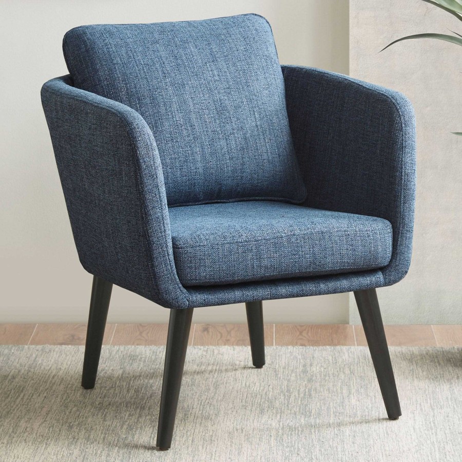 Furniture Touch of Class | Jake Mid Century Modern Style Denim Blue Upholstered Accent Chair