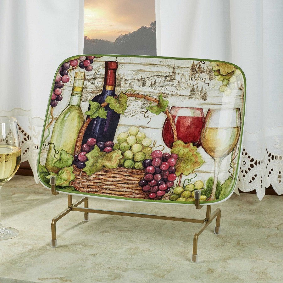 Kitchen Touch of Class | Meadow Brook Vineyard Wine Themed Ceramic Rectangle Serving Platter