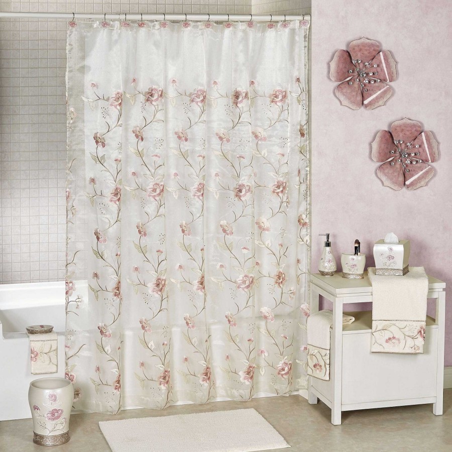 Bath Touch of Class | Dublin Rose Ii Embroidered Floral Sheer Shower Curtain