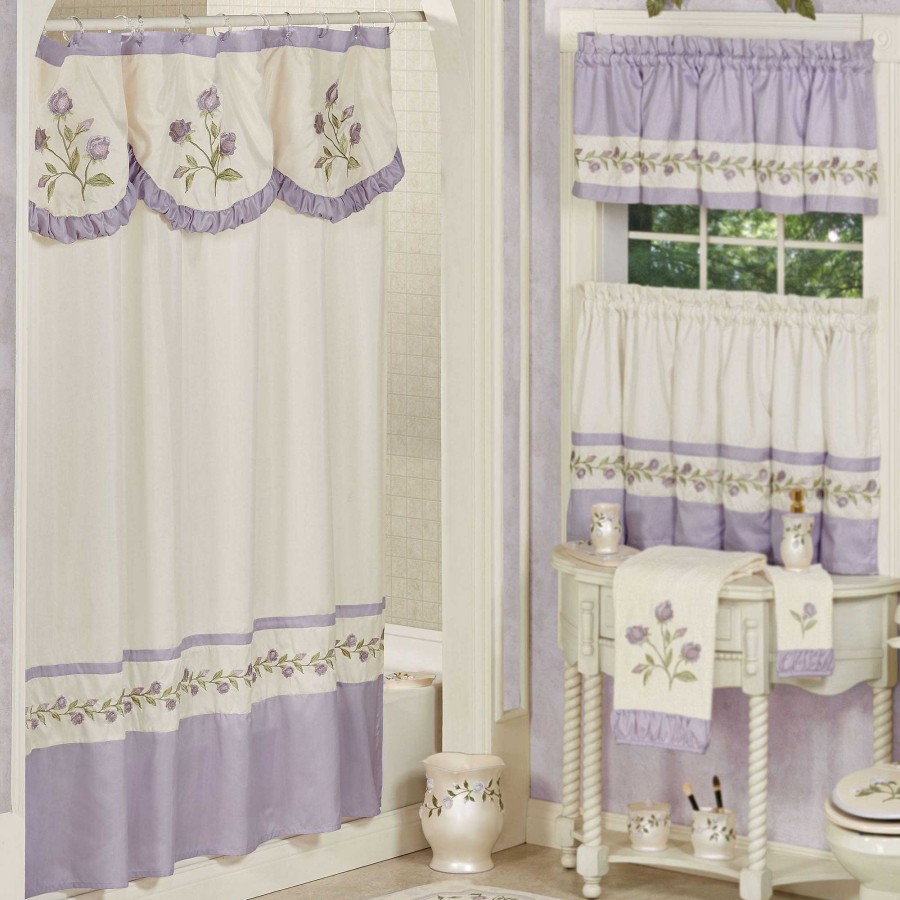 Bath Touch of Class | Lavender Rose Embroidered Floral Shower Curtain And Accessories