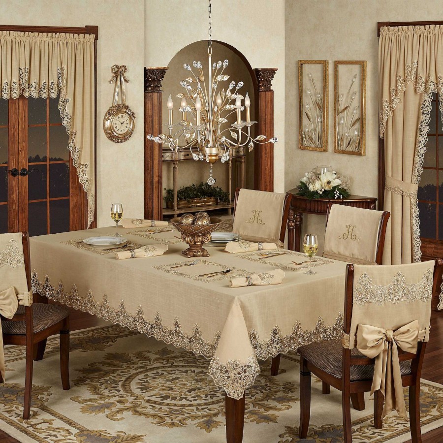 Kitchen Touch of Class | Florentina Antique Gold Lace Trim Table Runner And Accessories