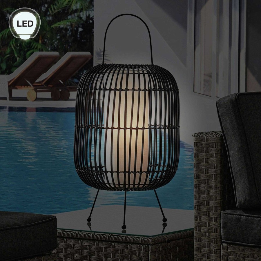 Home Accents Touch of Class | Alberta Black Faux Rattan Outdoor Led Cordless Lamp