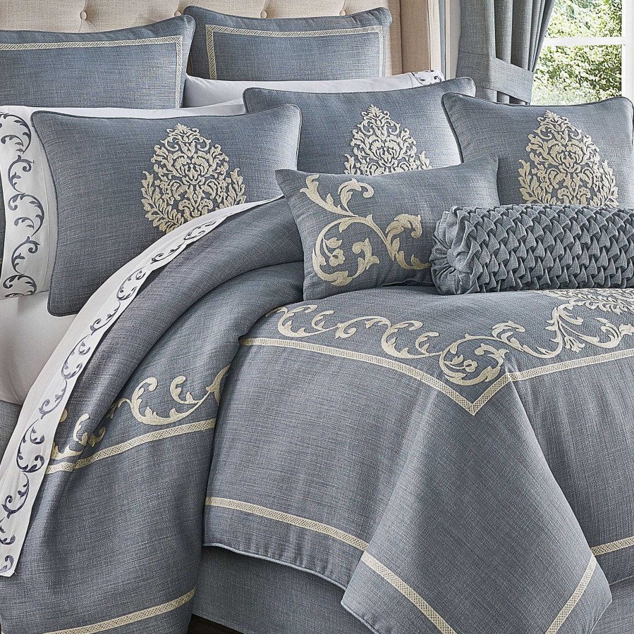 Bedding Touch of Class | Aurora Scroll Slate Blue Comforter Bedding By J Queen New York