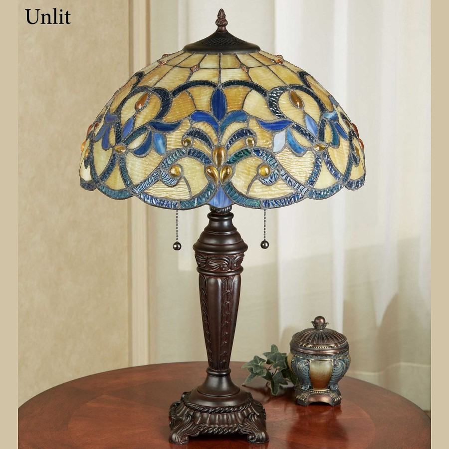 Home Accents Touch of Class | Lorne Blue Fleur De Lis Stained Glass Table Lamp