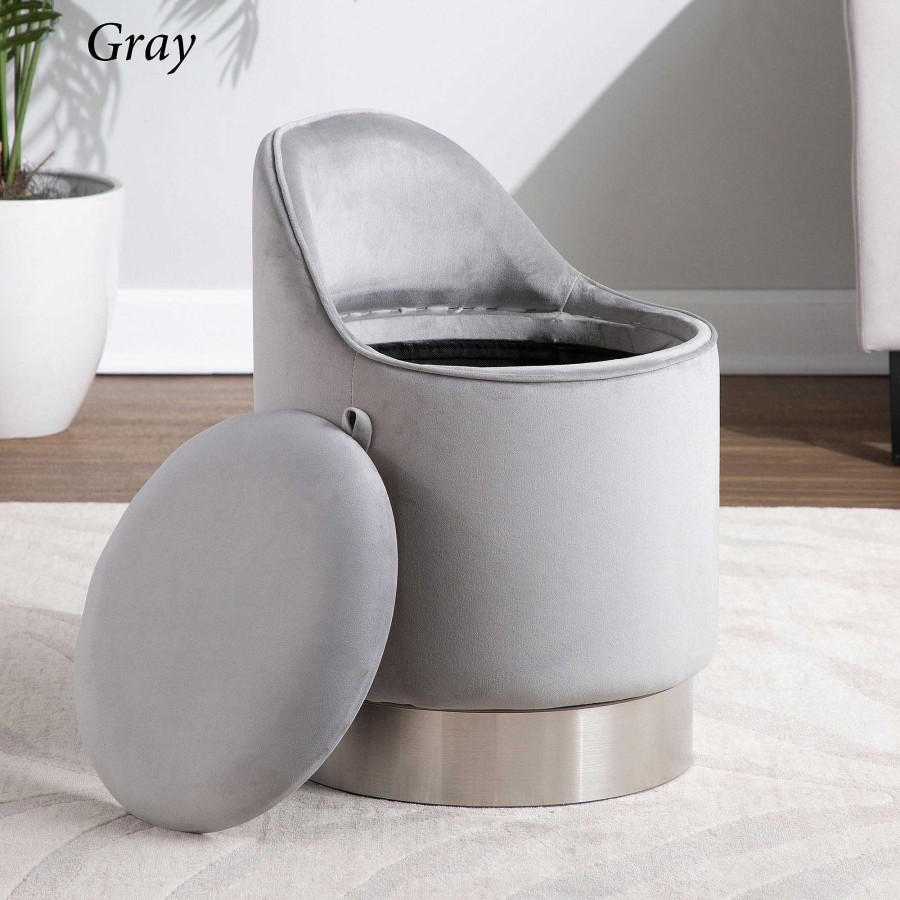 Bath Touch of Class | Natalia Velvet Upholstered Swivel Vanity Chair With Hidden Storage