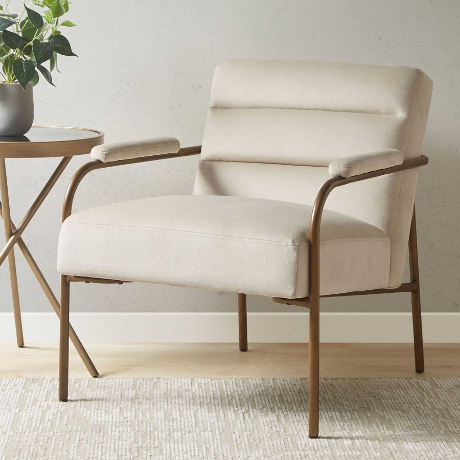 Furniture Touch of Class | Lampert Beige Velvet Cushioned Side Chair With Metal Frame