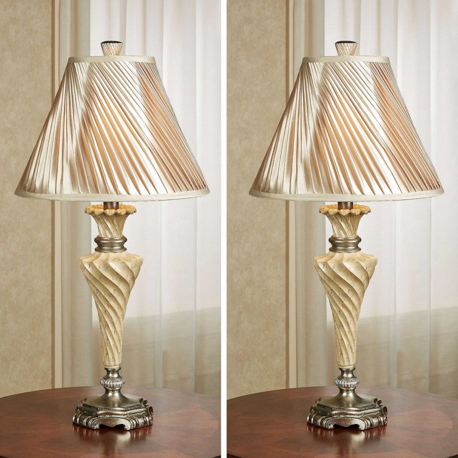 Home Accents Touch of Class | Aleisha Cream Table Lamp Pair With Shirred Shades