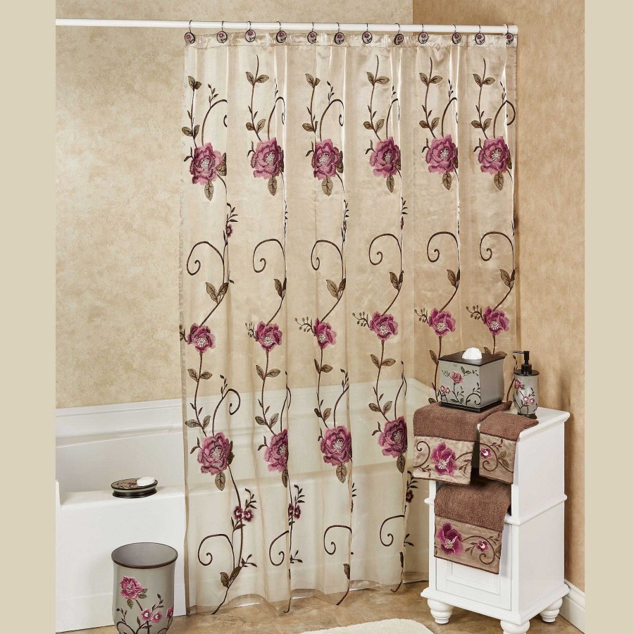 Bath Touch of Class | Larissa Embroidered Floral Sheer Shower Curtain